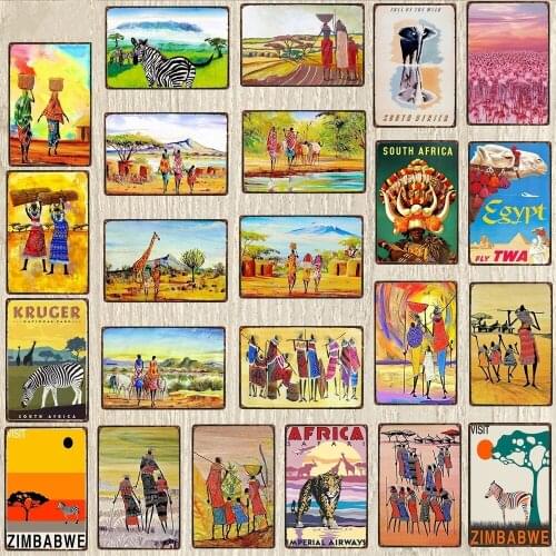Africa City Sign Vintage Tin Sign Christmas Gift Metal Plates For Wall Art Retro Home Kids Room Decor Poster 30X20CM