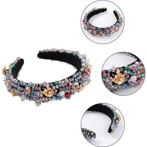 Baroque Jewelry Flannelette Wide Brimmed Headband Acrylic Faux Crystal Beading Floral Hair Hoop Ladies Vintage Prom Party Stylin