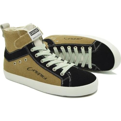 CANGMA Custom Logo Luxury Brand Designer Mans Sneakers Canvas Casual Shoes Men Male Brown Sneaker Vulcanized Shoes