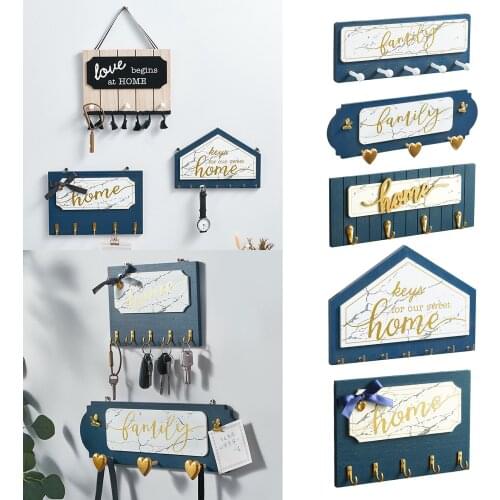Wooden Wall Sign Plaque with Hooks Wall Mounted Holder Rack Home Decor