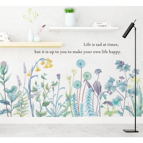 Eco-friendly Green Flower Grass Vinyl Wall Stickers Living room Bedroom Waterproof Baseboard Wall Decals Art Home Decor