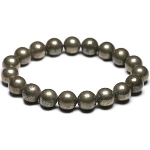 Natural Pyrite 6 8 10mm Round Beads Elastic Line Stretch Beaded Bracelet Fashion Man Woman Genuine Gem Fine Jewelry