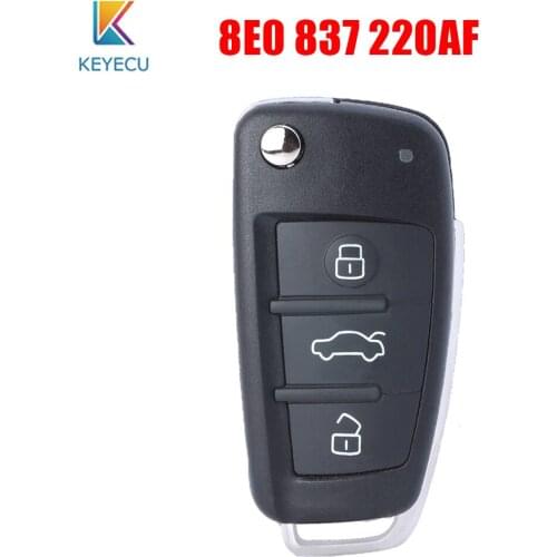 KEYECU Folding Remote Key Fob 3 Buttons 433MHz with 8E Chip for Audi Q7 - FCC ID: 8E0 837 220AF, 8E0837220AF