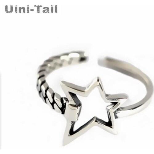 Uini-Tail Hot New Product 925 Silver Simple Personality Irregular Pentagram Open Ring Fashion Trendy Flowing Hollow Star Jewelry