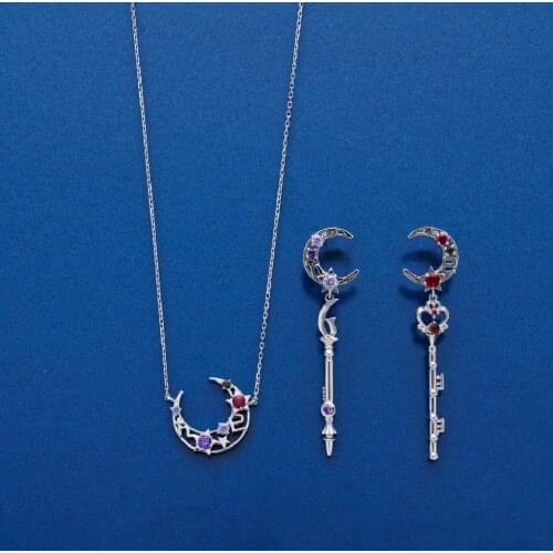 Japan Anime Sailor Necklace Sailor Saturn Pluto Moon Shape Pendant 925 Sterling Silver Cosplay Jewelry Women Girls Gift