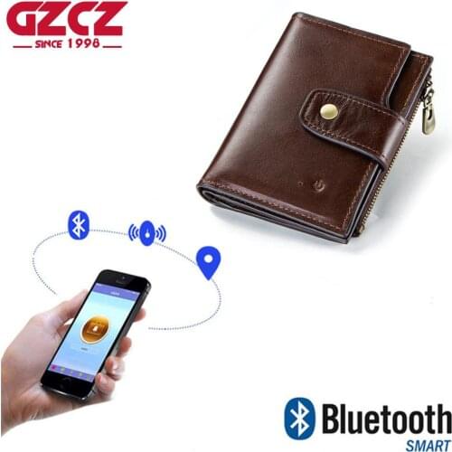 2020 Smart Wallet rfid Genuine Leather with alarm GPS Map, Bluetooth Alarm Men Purse High Quality Brand Design Wallets Walet