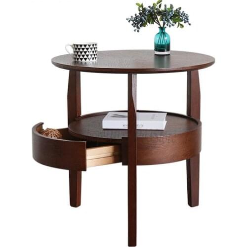 Custom Nordic Round Coffee Table Simple Sofa Side Cabinet Solid Wood Living Room Small Side Table Small Round Table Creative Cor