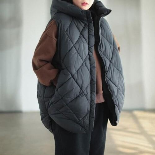 Warm Jackets Loose Oversized 2021 Winter Casual Hooded Cotton-padded Jacket Loose Padded Vest Waistcoat Womens Sleeveless Coat