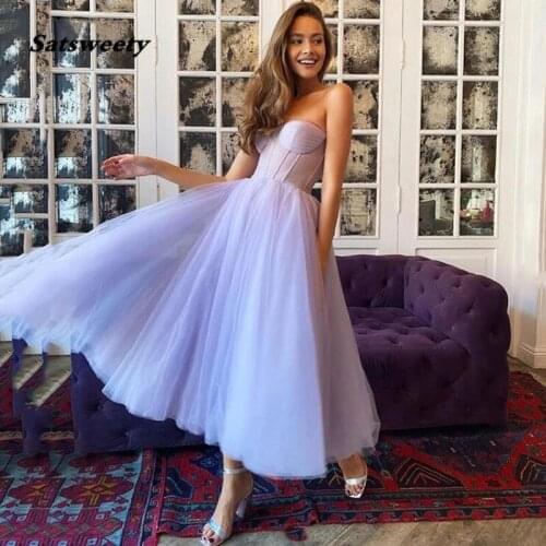 Lavender Sweetheart Short Prom Dresses Ankle Length Corset Formal Party Gowns For Girls
