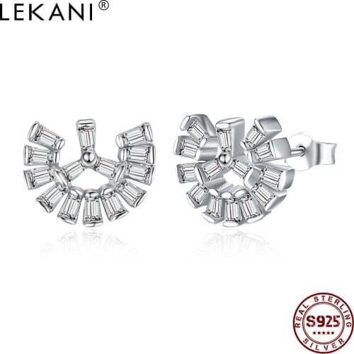 LEKANI S925 Sterling Silver Sector Stud Earrings For Women Irregular Simple Girl Earring Anniversary Fine Jewelry Recommend