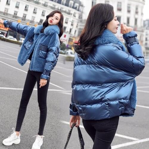 Fashion Fox Fur Collar Feather Jacket woman Winter Coat 2019 New Patchwork Lamb Wool 90% White Duck Down Coat Women Jacket