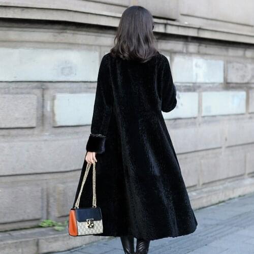New Real Coat 2020 Winter Sheep Shearling Jacket Women Mink Collar Long Luxury Fur Coats and Jackets ZM-29822