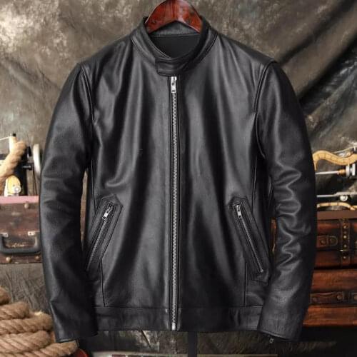 New 2021 Spring Autumn Cowhide Real Leather Jacket Men Clothes 100% Cow Leather Coat Male Plus Size Genuine Leather Coats A199