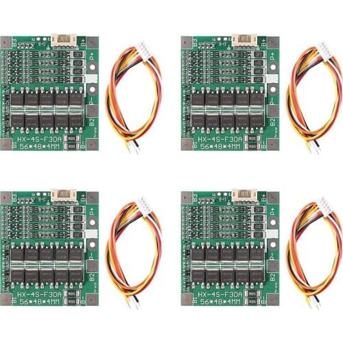 4Pcs 4S 30A 14.8V BMS PCB Integrated Circuits Protection Board Cell Balance for 18650 Li-ion Lithium Battery with 5-core Wire
