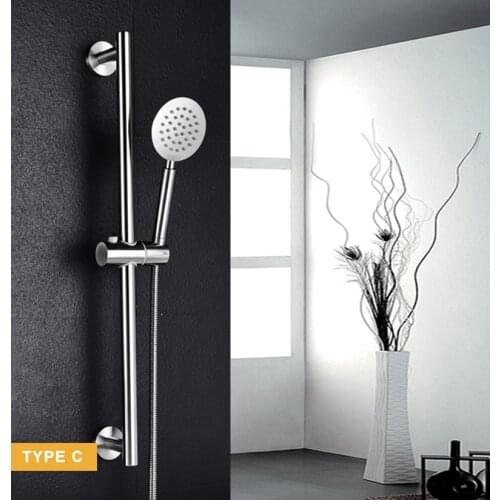 Bathroom Height Adjustable Shower Slide Bar Handheld Shower Head Holder Stainless Steel Brushed Nickel Round Square Lifting Rod