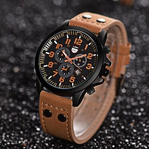 Luxury classic mens watch casual quartz fashion stainless steel belt military watch student sports three-eye calendar watch