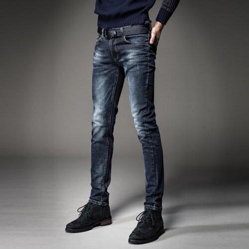 Blue Jeans Men Fashion Classic Slim Fit Pencil Pants Streetwear Stretch Denim Trousers