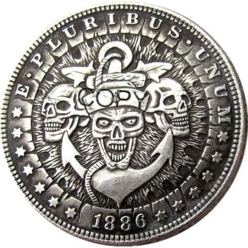 US Hobo 1886 Morgan Dollar skull zombie skeleton Silver Plated Copy Coins