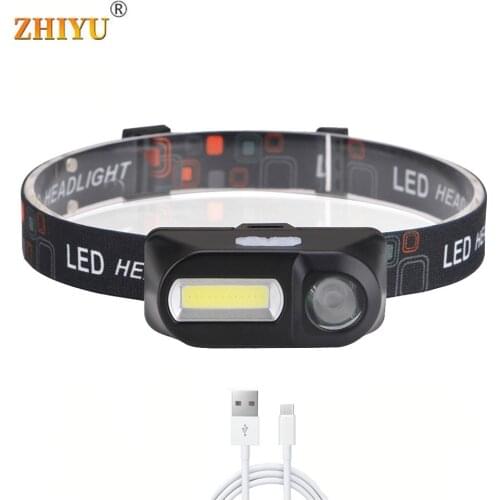 USB Rechargeable Portable Mini XPE+COB LED Headlamp 6 Modes Camping Head Lamp Fishing Headlight Working Flashlight Torch