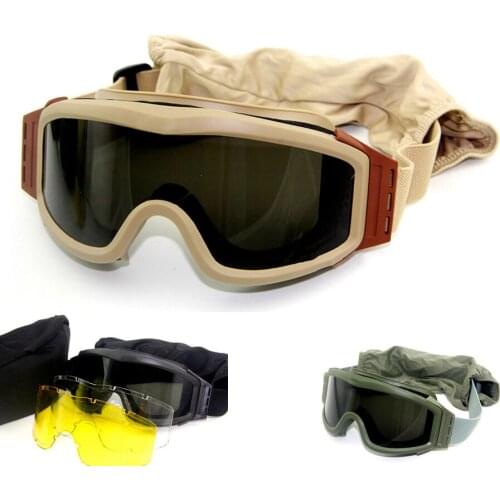 Military Airsoft Tactical Goggles Shooting Glasses Motorcycle Windproof Paintball CS Wargame Goggles 3 Lens Black Tan Green