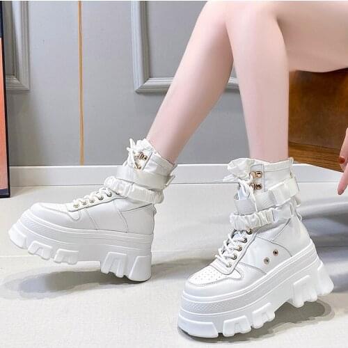 TYDZSMT Women Platform Boots 2021 New Autumn Chunky Shoes Woman 7 Cm Height Waterproof Ankle Boots White Botas De Mujer Booties