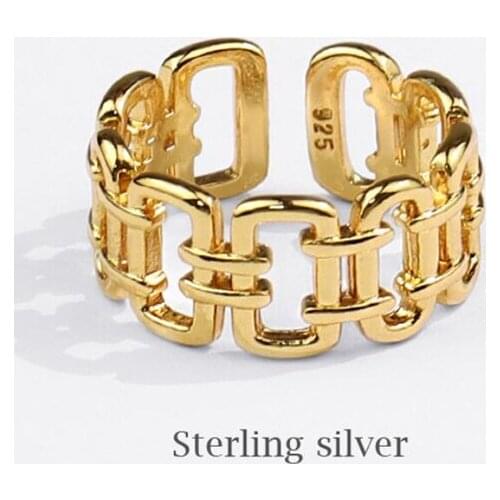 Sole Memory Hollow Geometric Cute 925 Sterling Silver Female Resizable Opening Rings SRI859