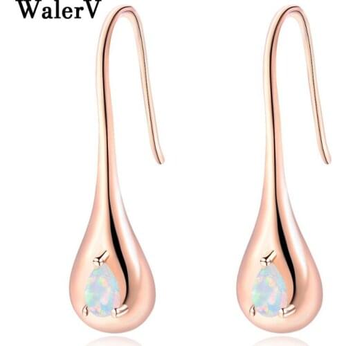 WalerV 2019 New Fashion for Women Design Rose Gold Water Drop Shape Earring White Imitation Opal Earring Wedding Jewelry Gifts
