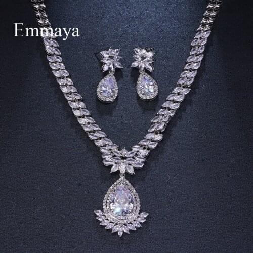 Emmaya Brand Charm Shining AAA Cubic Zircon White Gold Color New Crystal Earrings Necklace Set For Women Bride Jewelry Gift
