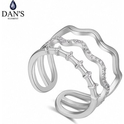 DANS ELEMENT Real Austrian Crystals Brand AAA Zirconia Micro Inlays Fashion Ring for women New Geometric 121425white