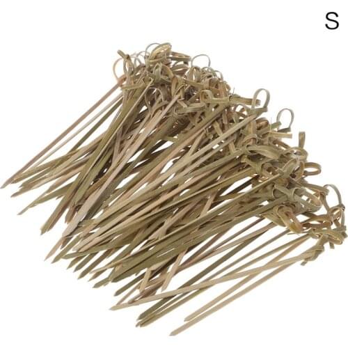 100Pcs Disposable Bamboo Tie Knotted Skewers Twisted Ends Cocktail Food Fruit Picks Fork Sticks Buffet Cupcake Toppers Wedding