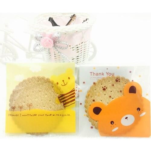 100pcs Plastic Cookie Bags Bear Cookie Bag Animal Wedding Cake Candy Macaron Packaging Bag 10cmX10cm