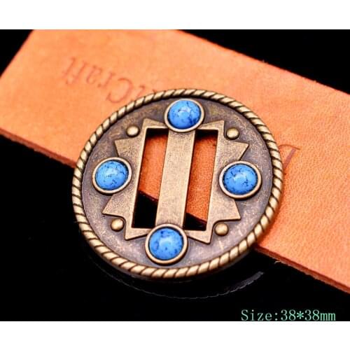 10X Turquoise Antique Brass Western Saddle Tack Bridle DIY Bag Leathercraft Project Belt Slotted Concho 1-1/2"
