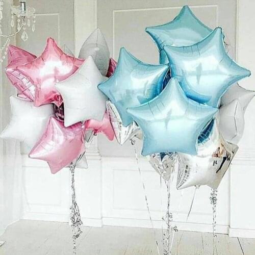 12pcs Baby Shower 18inch Silver Blue Pink White star helium foil Balloons B Shower Birthday Party Supplies Decor