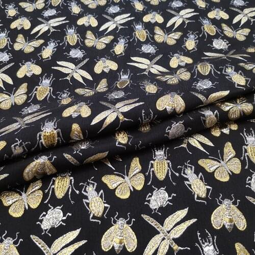 120cm Width Golden Insects Metallic Yarn Dyed Polyester Brocade Jacquard Fabric for Woman Autumn Autumn Dress Coat Sewing-BF073