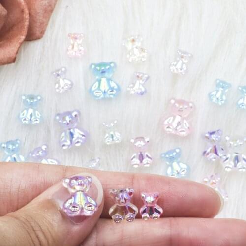 30pcs Cute Cartoon Resin Small Bear Flat back Shiny Nail art Decoration Fashion 3D nails rhinestone Jewelry Accessories