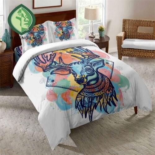 HELENGILI 3D Bedding Set Deer Print Duvet Cover Set Bedclothes with Pillowcase Bed Set Home Textiles #YC-345