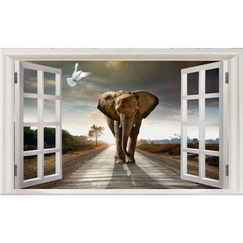 Custom photo 3d wallpaper Prairie elephant window background living room home decor 3d wall murals wallpaper for walls 3 d