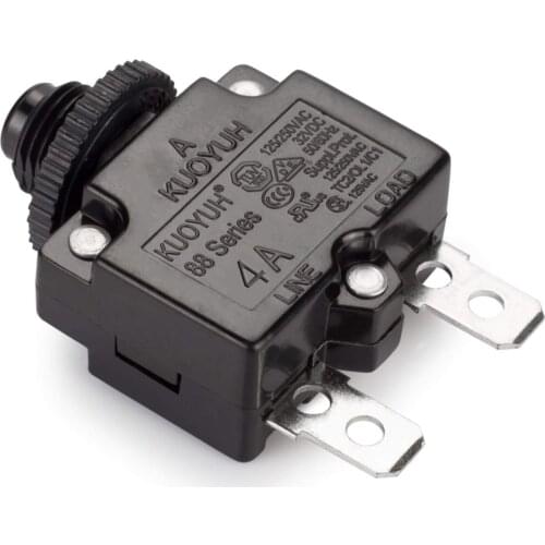 4ACircuit Breakers Thermal Overload Switch Protector88Series Manual PushReset with Quick Connect Terminals&Waterproof Button Cap
