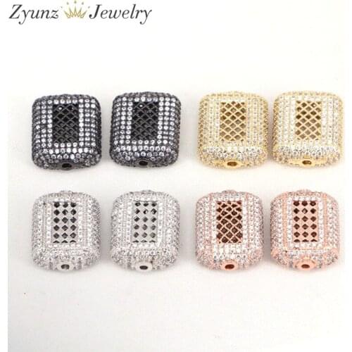 5PCS ZYZ312-2881 Metal Cubic Zirconia Hollow Retangle Shape Spacer Beads CZ Micro Pave Jewelry For Charm Bracelet Making
