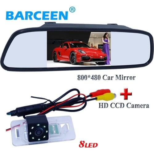 8 led glass ccd image lens car rearview reversing camera with 4.3" car display mirror use for BMW 5 Series / 3 Series