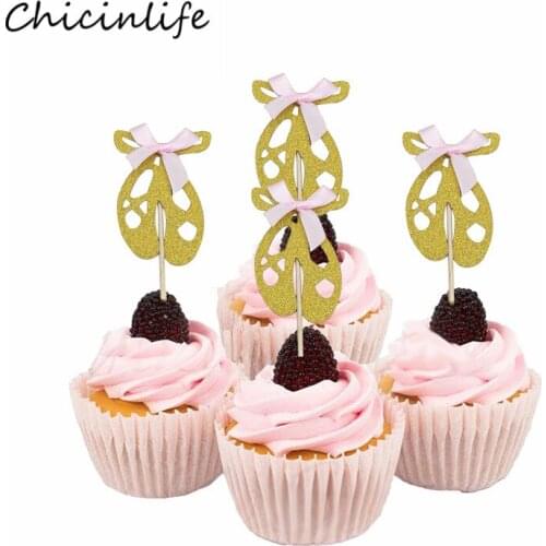 Chicinlife 5Pcs Ballet Shoes With Bowknot Cupcake Topper Wedding Bridal Shower Girl Birthday Party Decoration Baby Shower