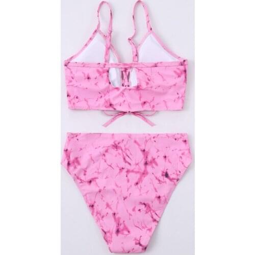 Europe and the United States 2020 hot style sexy ink printing bikini lace split swimsuit