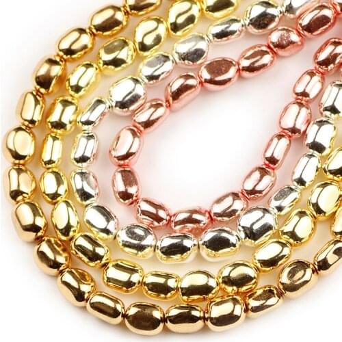 HGKLBB Natural Stone Gold Silvers Irregular oval Hematite 5~8mm loose Spacer Beads For Jewelry Making Diy Bracelet necklace 15