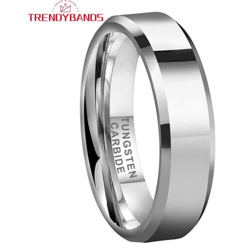 Men Women Tungsten Carbide Ring Wedding Band High Polished Bevel Edges 6MM Comfort Fit