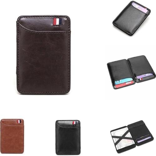 New Fashion Slim Mens Leather Magic Wallet Credit Card Holder Women Small Cash Clip Bilfold Man Clamps For Money Coin Bag