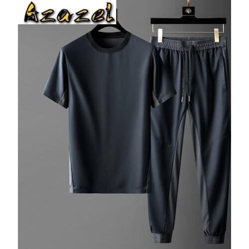 Azazel Splicing Design Mens Sets (t-shirt+pants) Luxury Short Sleeve Ventilate Thin Male Tracksuit Fashion Slim Sport Man Sets