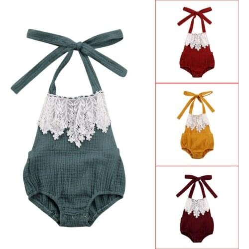 Newborn Infant Baby Girl Lace Floral Bodysuit Summer Sleeveless Jumpsuit Sunsuit Clothes Bandage Holiday Beach Clothing 0-18M