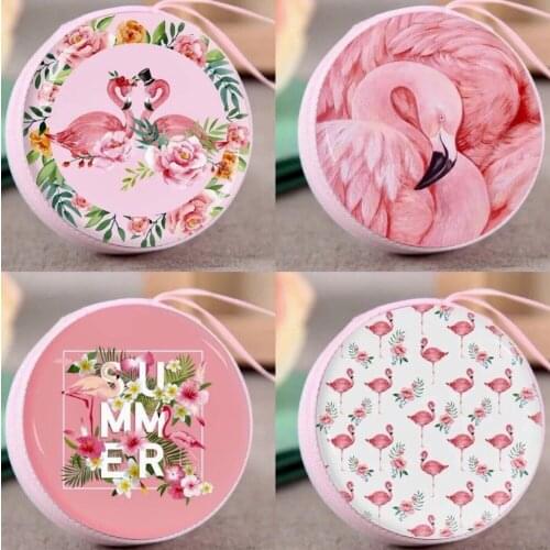 Fashion Circular Flamingo Mini Zipper Wallets Headset Storage Box Small Money Purses Mini Cremallera De Famencos Monederos