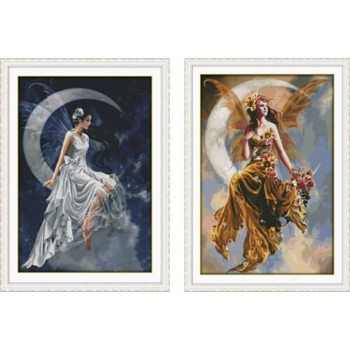 Moon fairy cross stitch kits pattern design Eco cotton thread 14ct 11CT count printing canvas embroidery set DIY needlework
