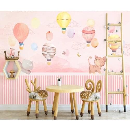 Pink Hot Air Balloon Wall Mural for Kids Bedroom Wallpaper Large Photo Printed Wall Papers Home Decor Papel De Parede Customize